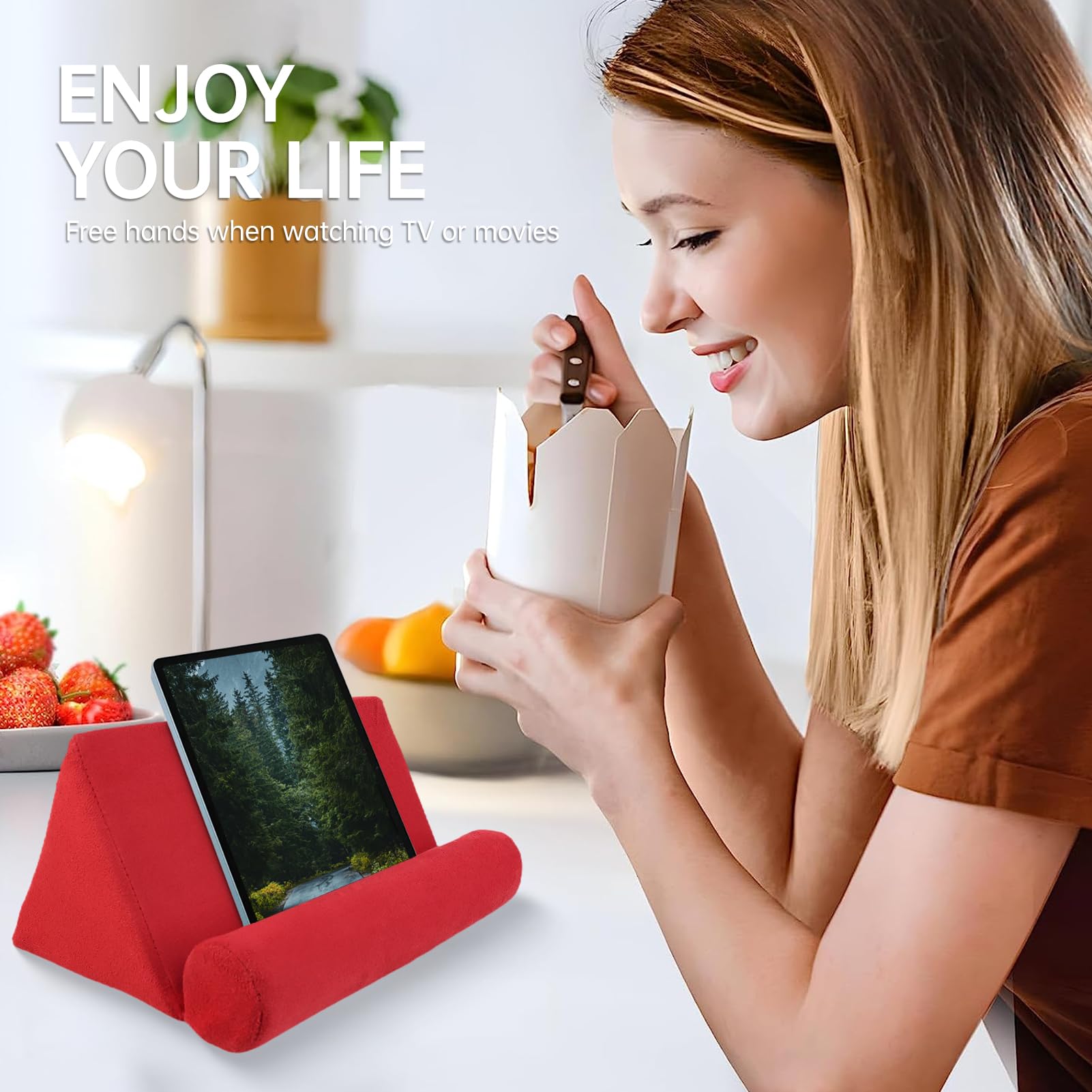 Supporto Tablet Letto, Leggio da Letto con Cuscino Comodo per Tablet, E-reader, Libri e Riviste, Porta Tablet da Pieghevole e Portatile