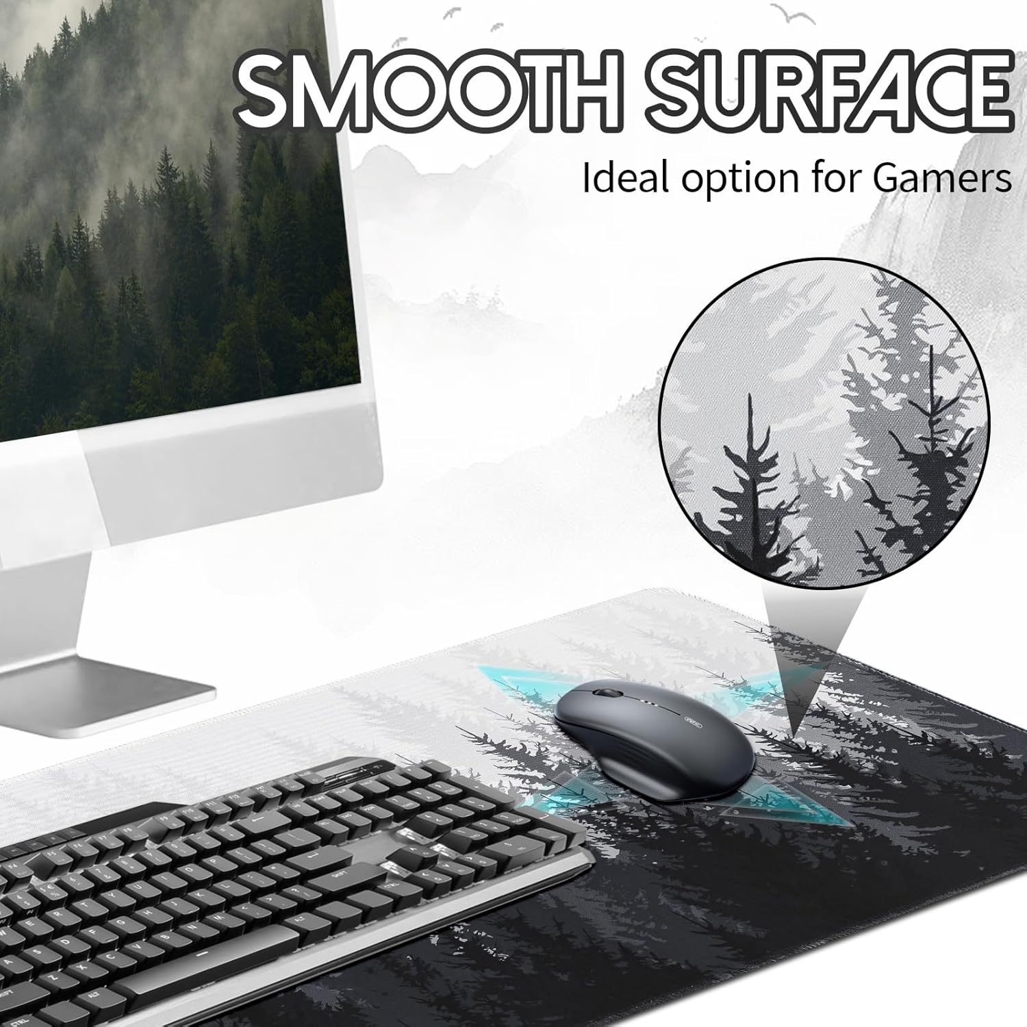 Desk Mat Forest, Large Gaming Mouse Pad with Stitched Edges, 31.5" x 11.8" XL Non-Slip Desk Pad, Computer Keyboard Mat for Office Home - Image 4