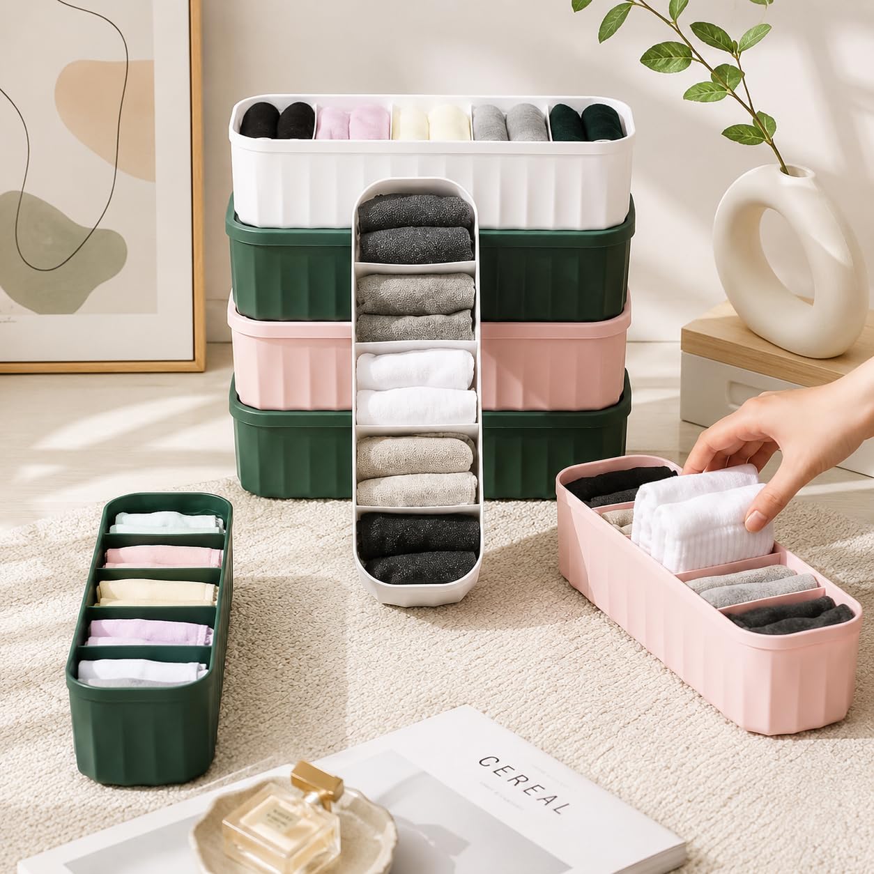 Drawer Organizers for Undergarments, Socks, Bras, Ties, Scarves, Wardrobe Storage Box Kitchen Tools (4 Pcs, Multicolor)-image-12