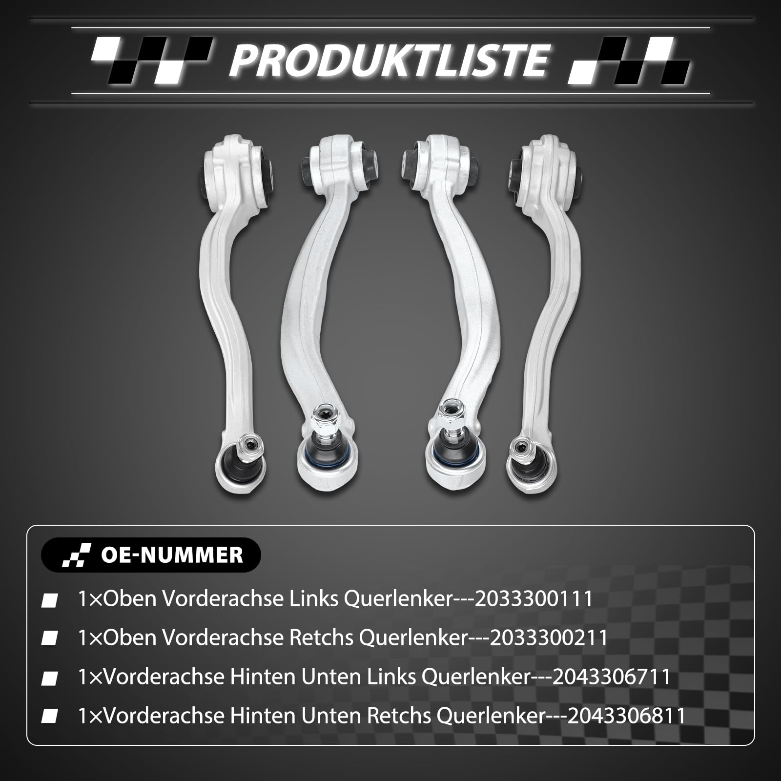 Querlenker Satz Vorne 4 Teilig Vorderachse Kompatibel mit Mercedes-Benz C-Klasse W204 S204 C204 E-Klasse A207 C207 SLK R172