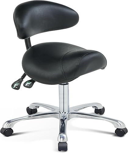Silla de montar con ruedas con soporte de espalda, silla ergonómica ajustable en altura con ruedas para higienista dental, salón, esteticista..
