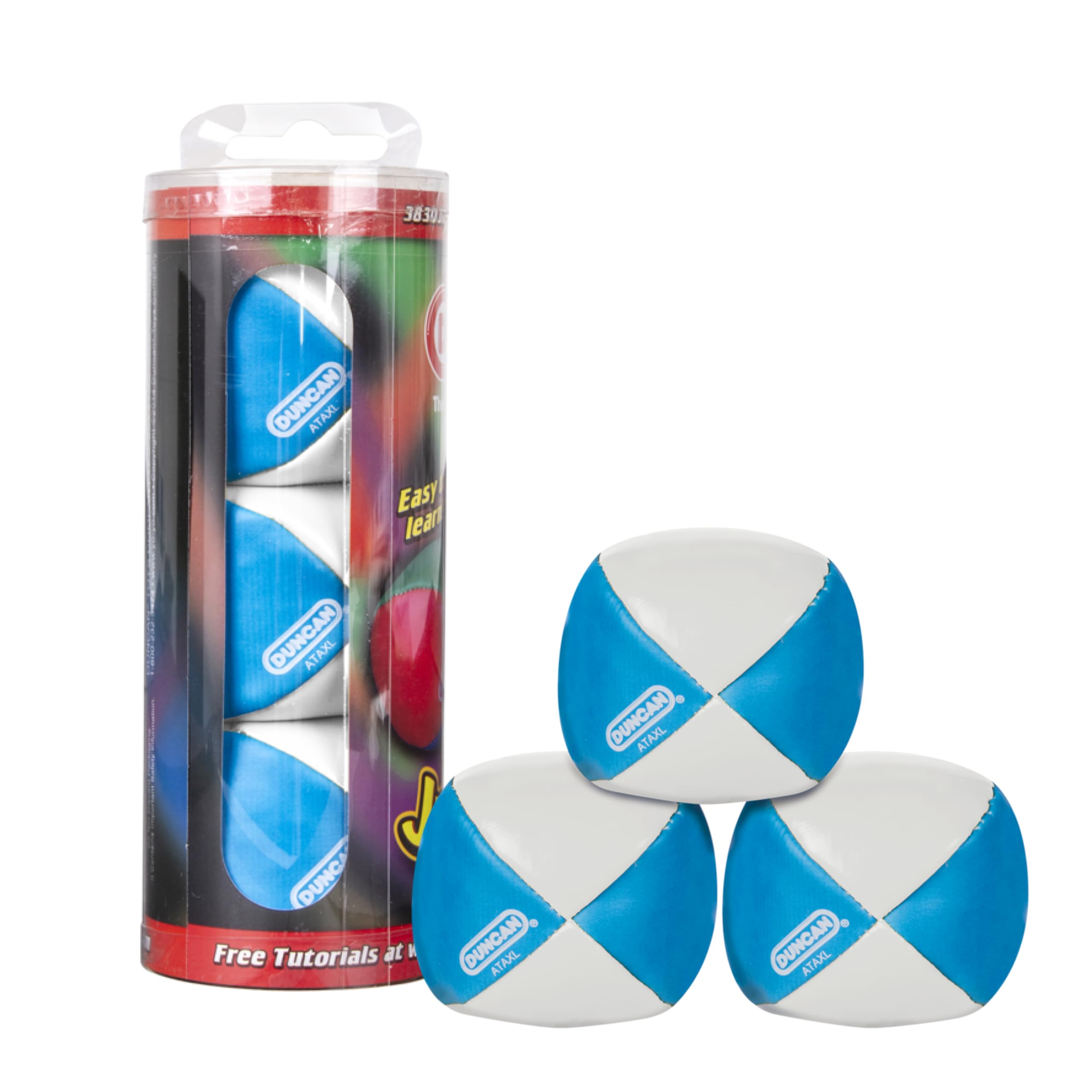 Duncan Toys Juggling Balls, Multicolor, Vinyl Shells, Circus Balls with 4 Panel Design, Plastic Beans, 3 Pack, Blue & White