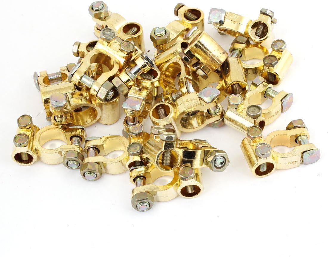 Car Gold Tone Battery Connector Terminals Straight Clamps Set 20 Pcs
