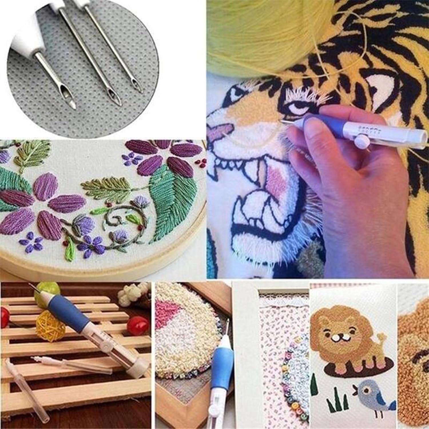 Adjustable Punch Needle Embroidery Set with 3 Interchangeable Needles & Threaders | DIY Yarn, Thread, Sewing & Textile Crafts Tool Kit, Needlework Crafts 3
