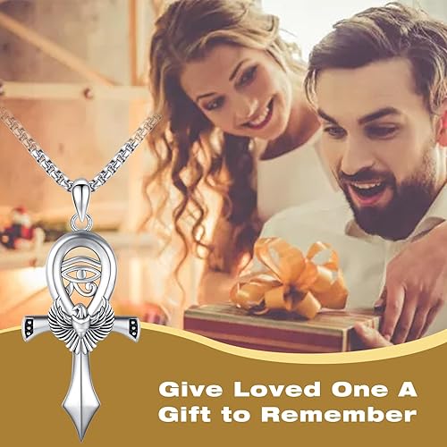 Miniatura 7 de Ankh - Collar con colgante para mujeres y hombres, plata de ley 925, collar de cruz egipcia de escarabajo Ankh, collar de cruz de panga, amuleto de