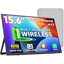 ZSCMALLS Battery Wireless Portable Monitor, 8000mAh 15.6" 1080P IPS USB-C/HDMI Second Screen, Built-in Speakers, Support AirPlay/Miracast for Laptop/Phone/Tablet/Switch/Xbox, Carry Bag Included