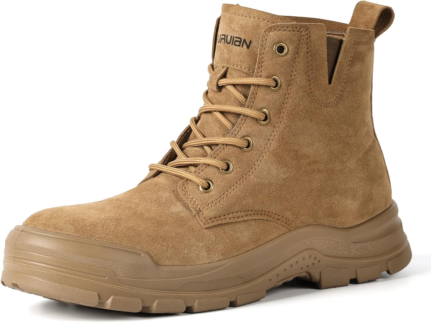 Furuian Genuine Suede Work Boots for Men Women Lightweight Comfortable Steel Toe Boots Pull on Slip Resistant Puncture Proof Breathable Safety Construction Shoes for men