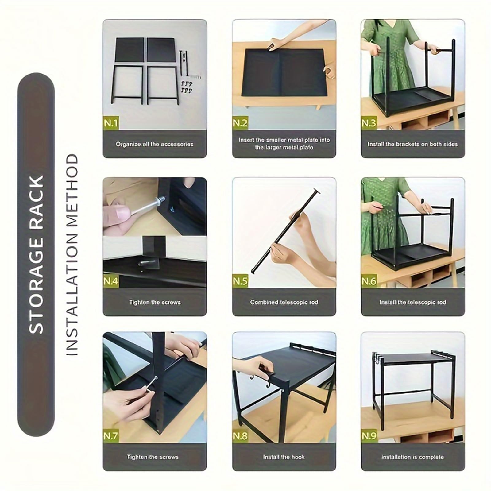 Scaffale per microonde, supporto da cucina espandibile con porta accessori, ripiano telescopico in acciaio al carbonio, nero, organizer per microonde e utensili da cucina, ideale per cucine