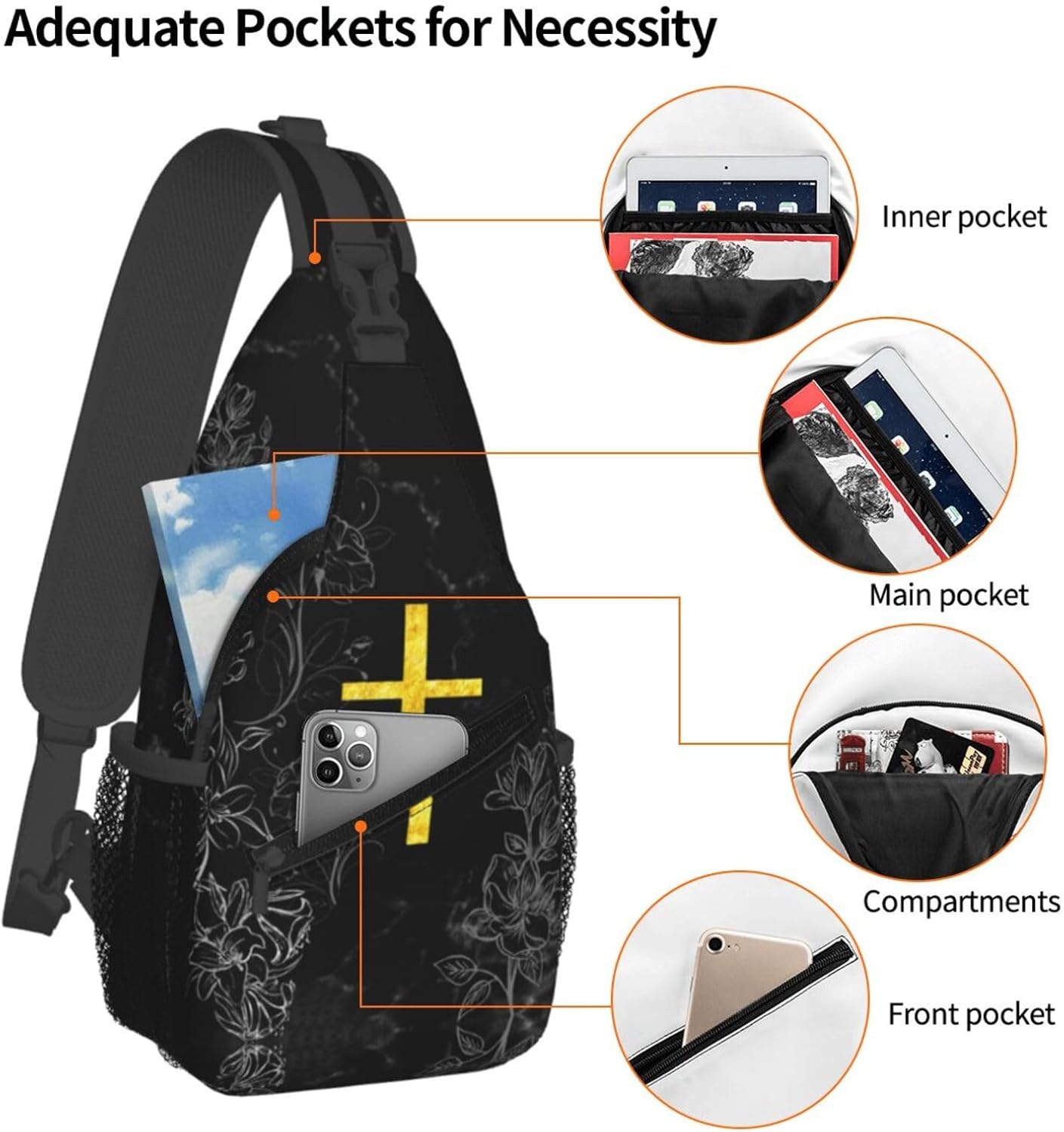 Jesus Christian Cross Sling Bag For Women Men Fashion Backpack Crossbody Jesus Cross Shoulder Bag Sling Backpack Chest Bag Travel Hiking Casual Sport Daypack - Image 4