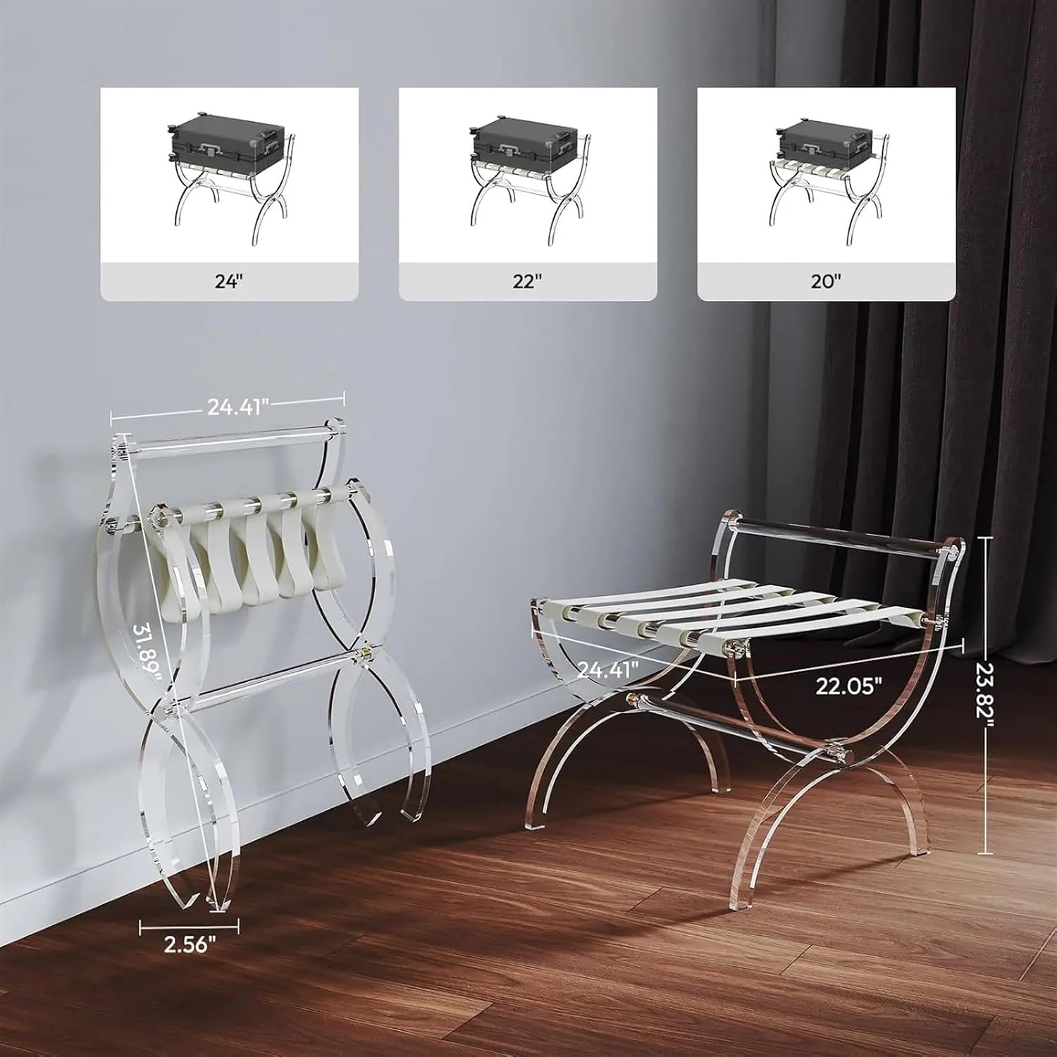 Luggage Rack Luggage Rack with High Back Support Bar, Foldable Suitcase Stand with Leather Straps for Guest Room, Bedroom, Hotel for Home,Travel