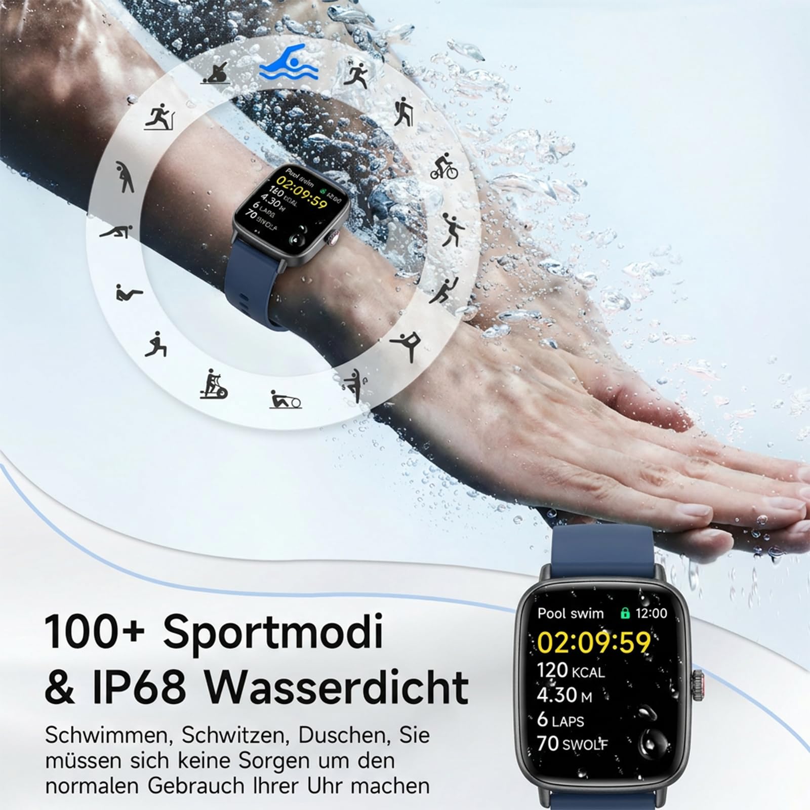 Montre Connectée Homme Femme,1.85" Smartwatch Femme avec Appel Bluetooth,Montre Intelligente pour iOS/Samsung/Android,120+ Modes Sport/Fréquence Cardiaque/Sommeil/SpO2,étanche IP68 Fitness Podomètre