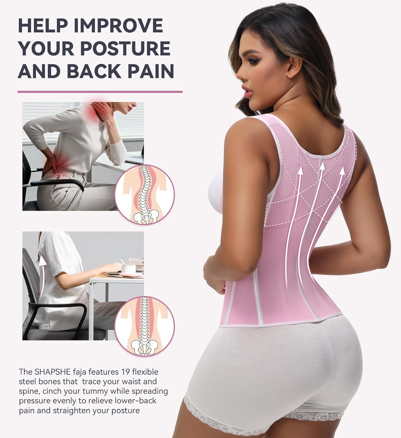 SHAPSHE Waist Trainer High Compression Cincher for Women Tummy Control Sport Workout Hourglass Body Shaper Vest with Straps - Image 3