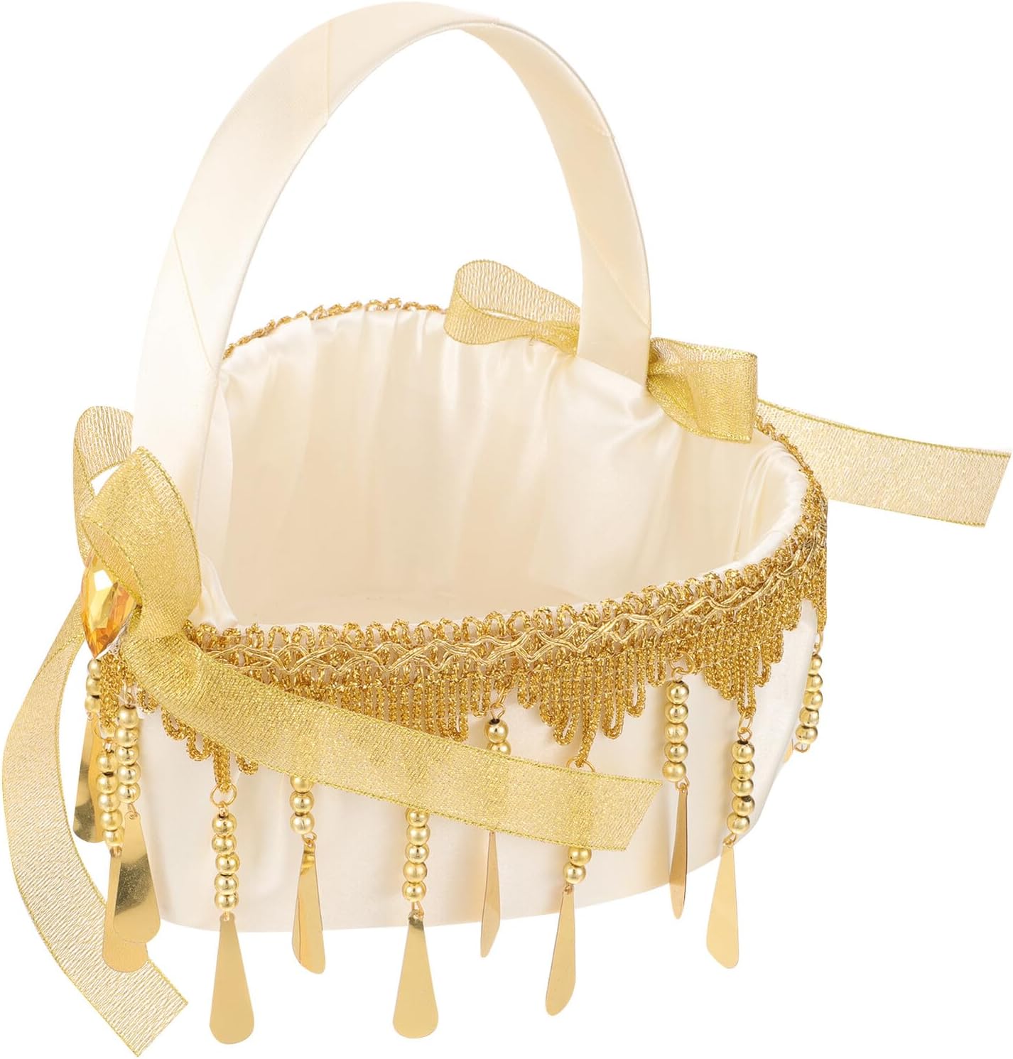 LIFKOME Wedding Flower Girl Basket Small Rattan Basket with Detachable Handle Gold Rustic Wedding Party Supplies Ceremony Decor