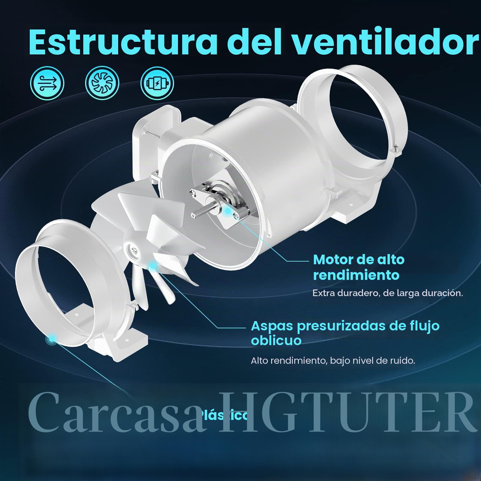 Ventilador centrífugo, HG Power 125mm Extractor Ventilador de Aire en Línea Super Ligero y Silencioso - 218m³/h