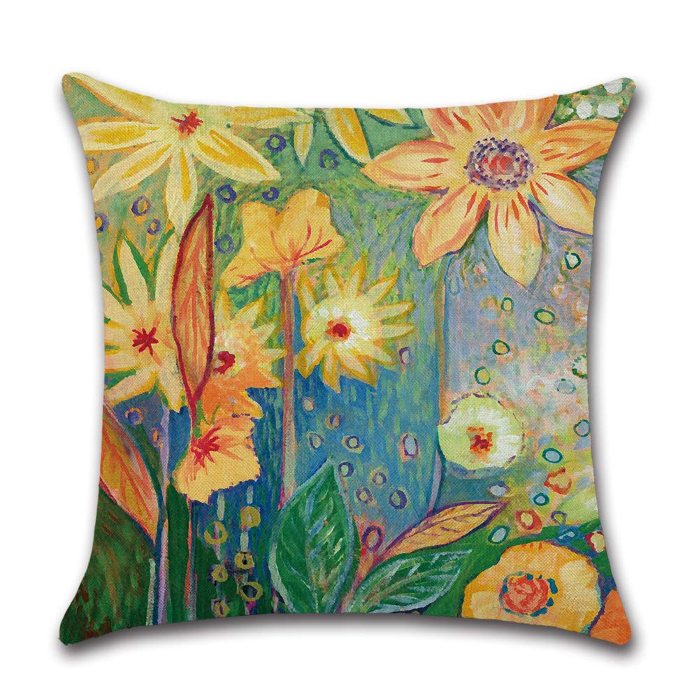 BAOKU Set of 4 Summer Decorations Cushion Covers Linen Pillow Case Plants Leaf Cushion Covers Sunflower Cushion Cover Decorative,18x18 inch Summer Pillow Covers - Image 4