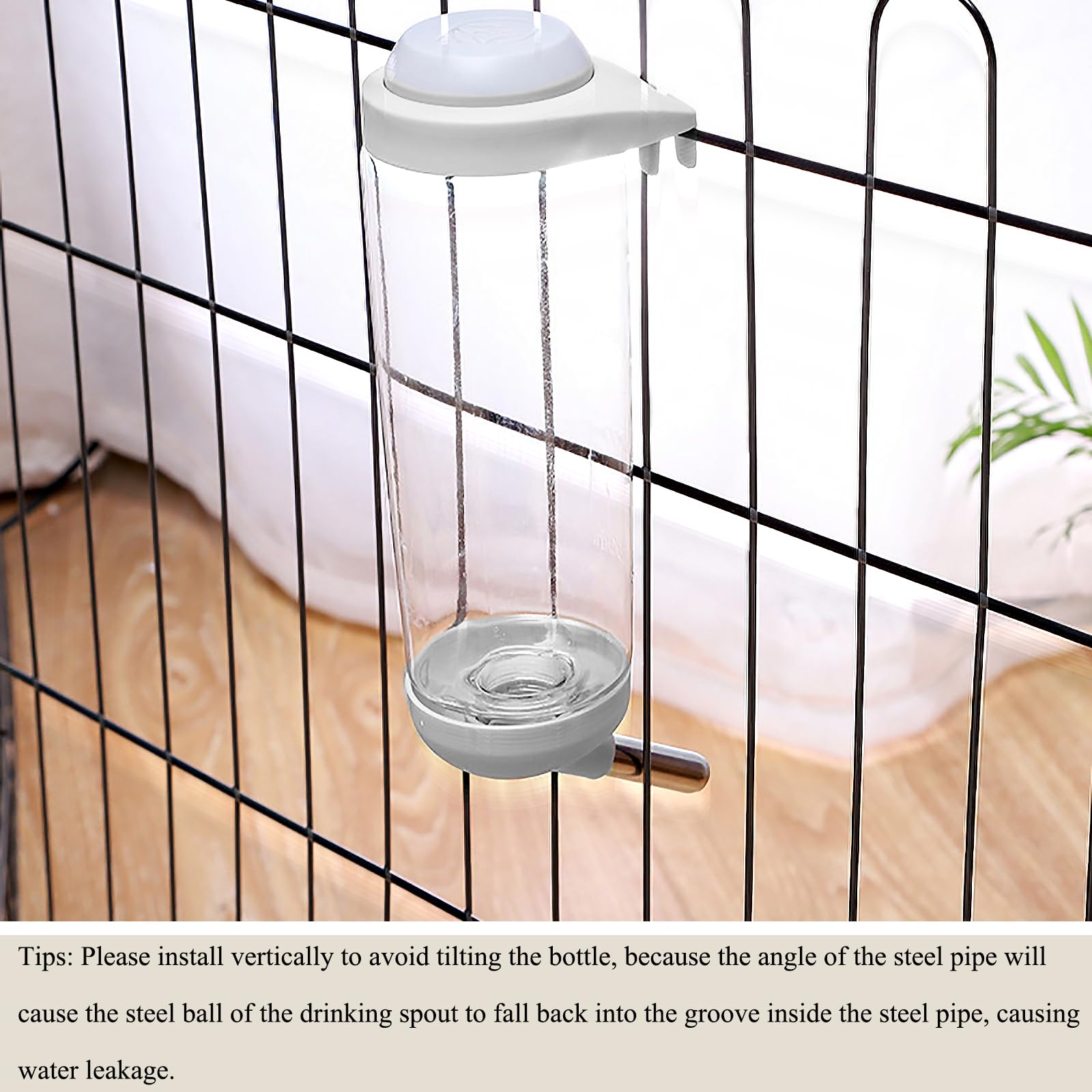 Zorrasxy No-Drip 350ml Pet Water Bottle for Dogs & Small Animals (Rabbit/Hamster/Guinea Pig) - Adjustable Cage-Mounted Dispenser with Detachable Leak-Proof Design for Kennels/Crates, Grey