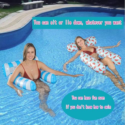Miniatura 3 de Paquete de 2 tumbonas de agua para piscina, flotador inflable para piscina, multiusos, hamaca de piscina y hamaca de agua flotadores para adultos