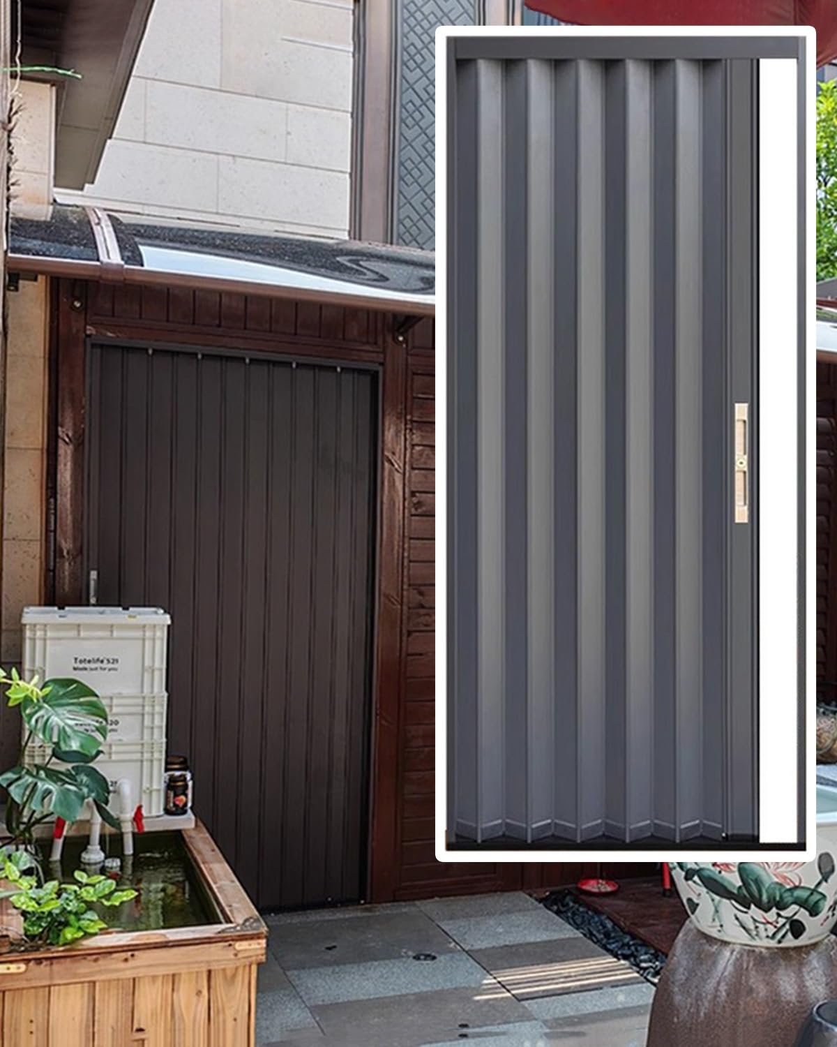 Drzwi Harmonijkowe Zewnętrzne Drzwi Składane Aluminiowe, Zamykane na Klucz, Odporne na Warunki Atmosferyczne Drzwi Przesuwne do Garażu w Piwnic, Składana Ścianka(45x80in (114.5x203cm))