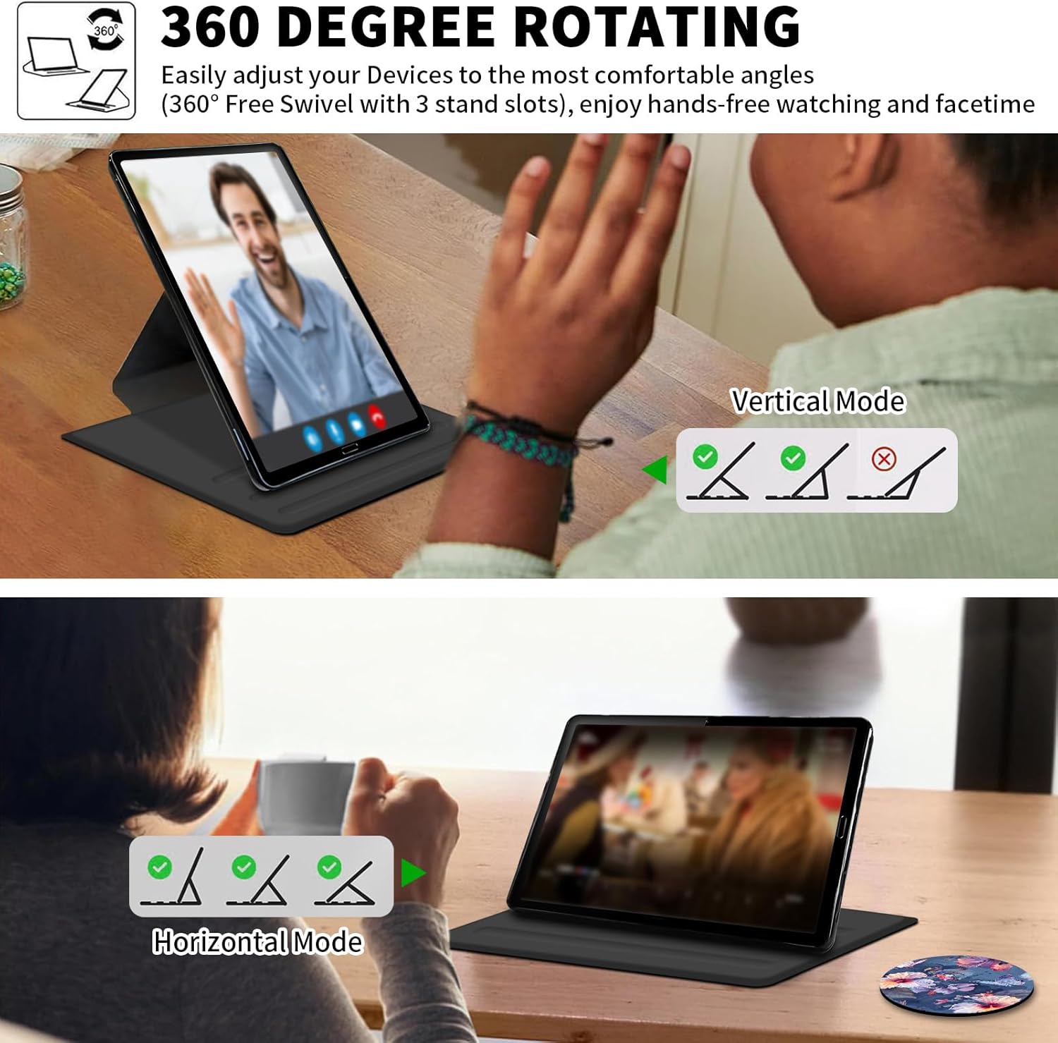 Case for Amazon Kindle Fire HD 8 Tablet & HD 8 Plus Tablet(12th Generation/10th Generation,2024/2022/2020 Release),360 Degree Rotating Swivel Stand with Auto Wake/Sleep,Floral Flower