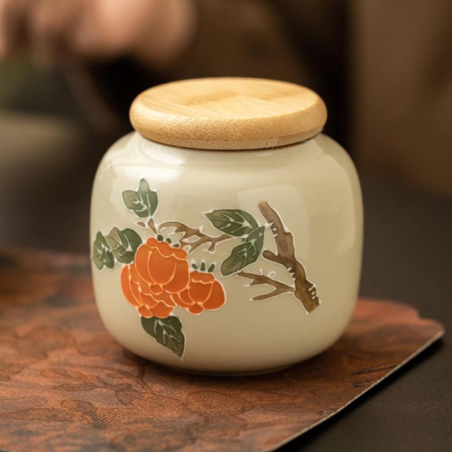 Hand-drawn Ceramics Tea Canister, 240ml 8.0oz, Household Sealed Jar Chinese Style Storage Tank Tea Set Accessories