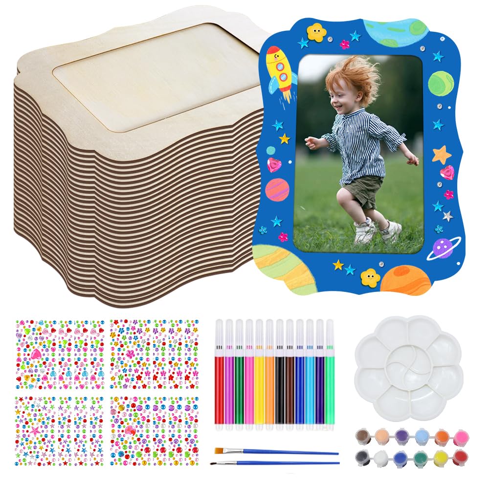 36 marcos de madera para manualidades, 4 x 6 pulgadas, marcos de madera sin terminar, marcos de fotos con pegatinas de diamantes, bolígrafo de color para pintar, manualidades, pintura, cumpleaños, boda.