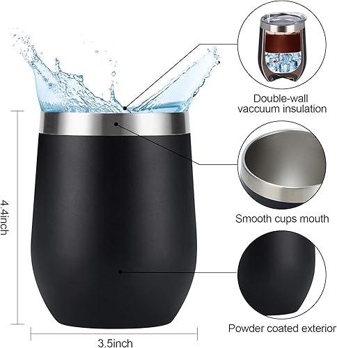 Miniatura 6 de Lifecapdo - Vaso de vino de acero inoxidable de 12 onzas, vaso de vino aislado al vacío de doble pared con tapa y pajita, copa de vino de acero