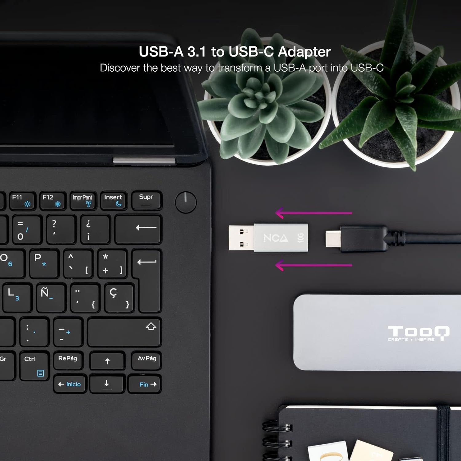 NANOCABLE 10.02.0013 - USB-A 3.1 GEN2 to USB-C Adapter, USB-A/Male -USB-C/Female, Grey