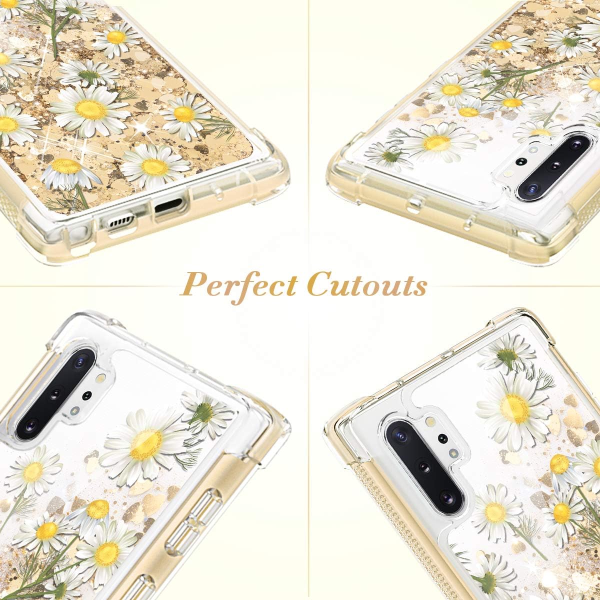 Caka Case for Galaxy Note 10 Plus Glitter Case Flower Full Body Girls Women Protective Bling Liquid Flowing Shockproof Chamomile Case for Samsung Galaxy Note 10 Plus 5G (Daisy)