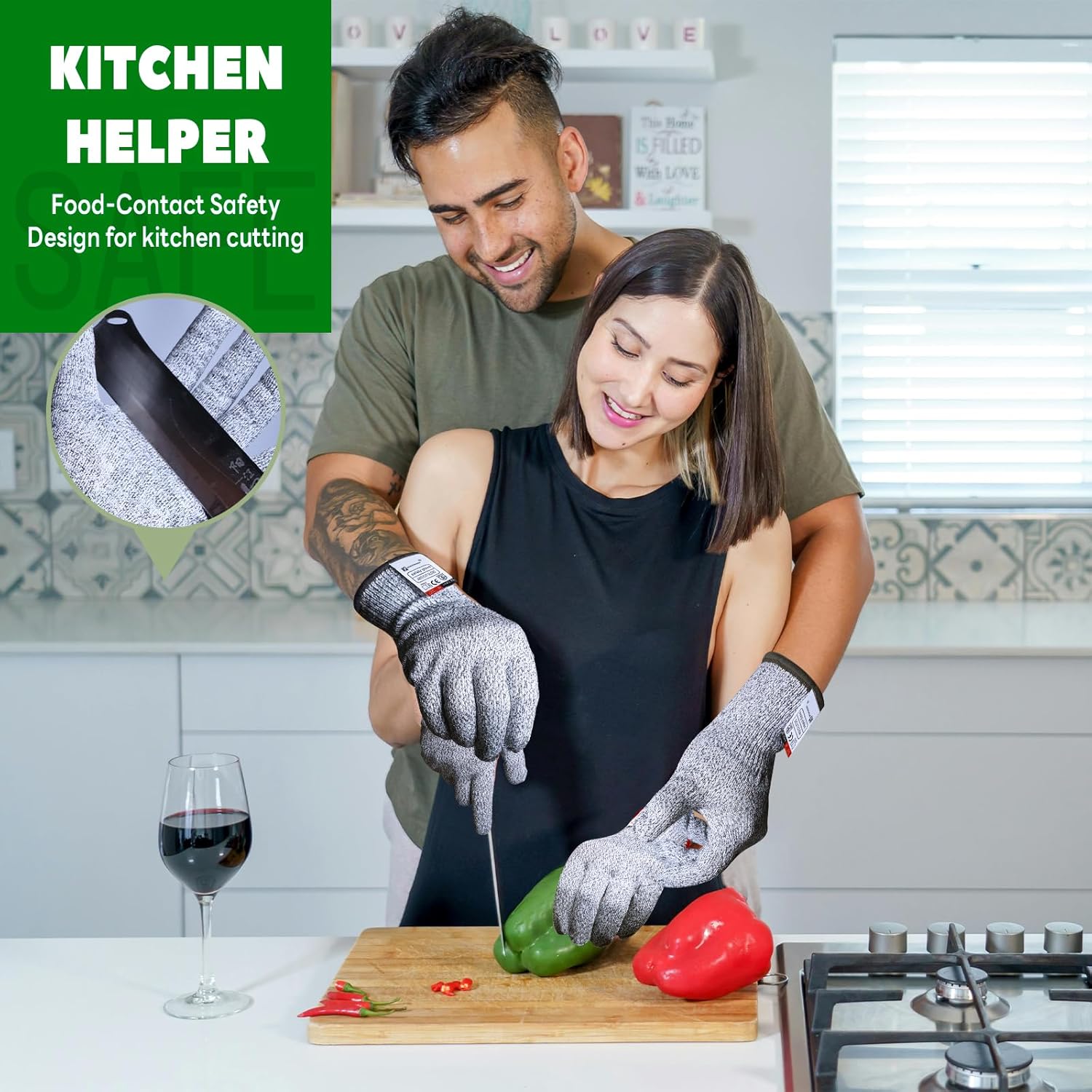 2 Pairs Cut Resistant Glove, Level 5 Cutting Gloves, Kitchen Work Safe Protective Cut Proof Mandoline Gloves. Oyster Glove for Kitchen, Shucking, Wood Carving and Gardening