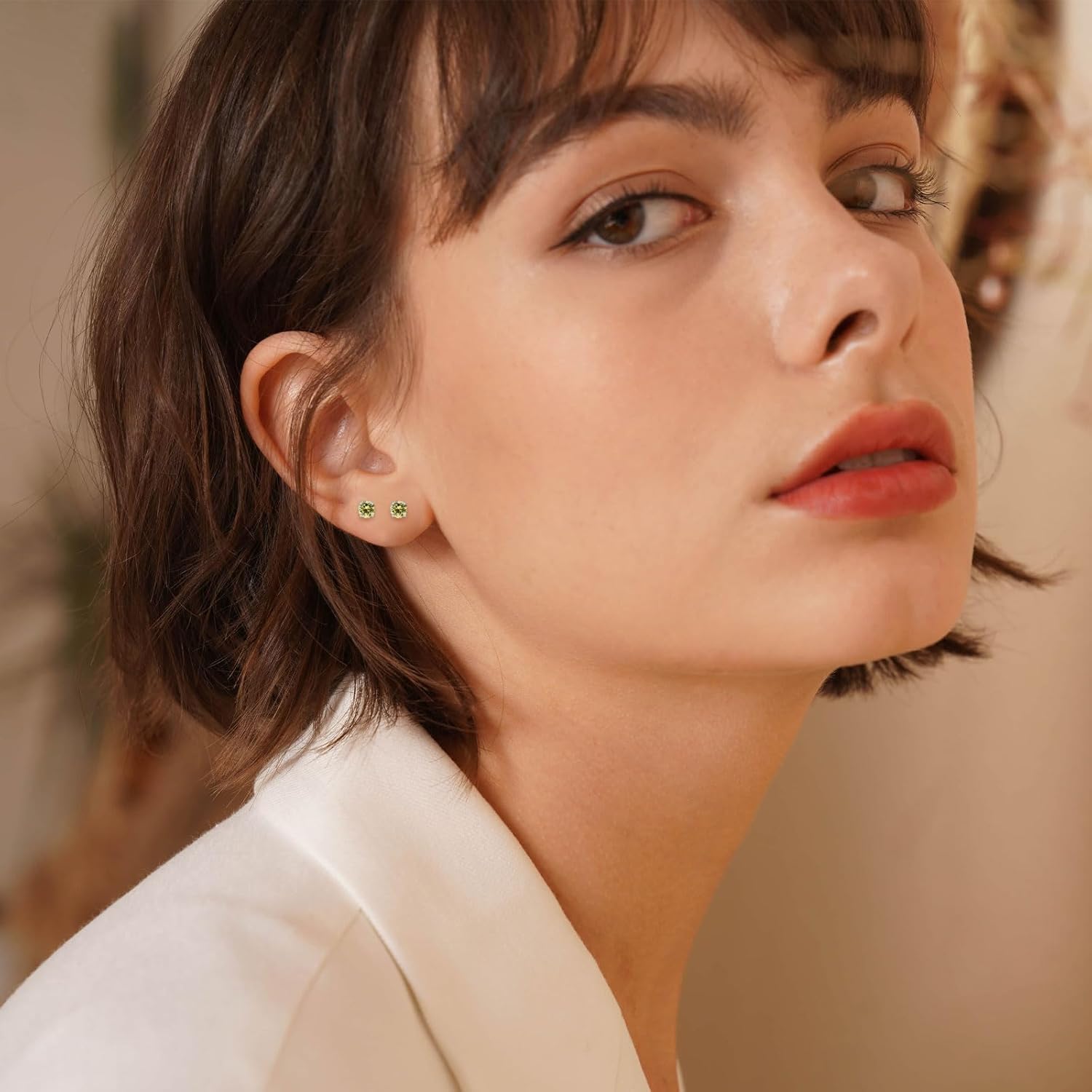 Natural Birthstone Stud Earrings for Women Teen Girls, Small 3mm CZ Stud Flat Back Earrings, Screw Back Tiny Earrings Studs, Cartilage/Tragus/Second Hole Earrings - Image 4