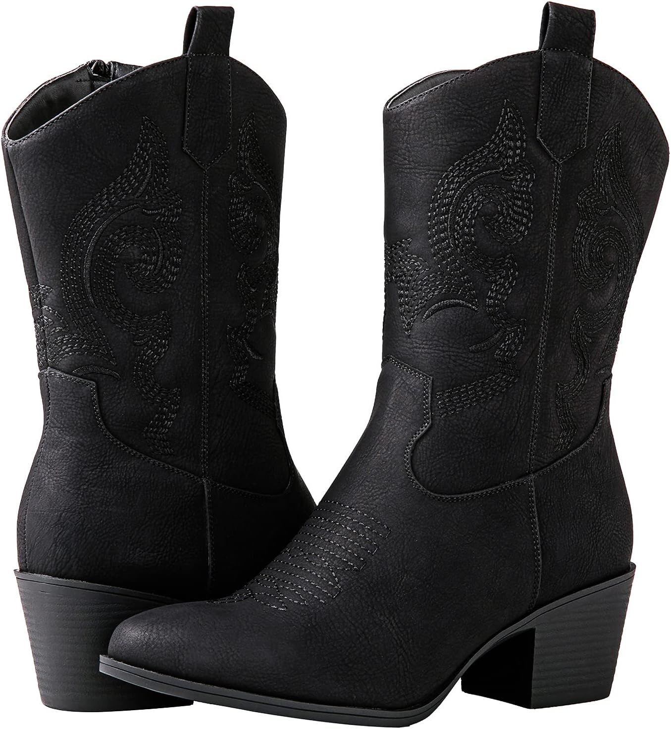 GLOBALWIN Women's Mid Calf The Western Cowgirl Boots Fashion Cowboy Boots For Women Chunky Low Heel