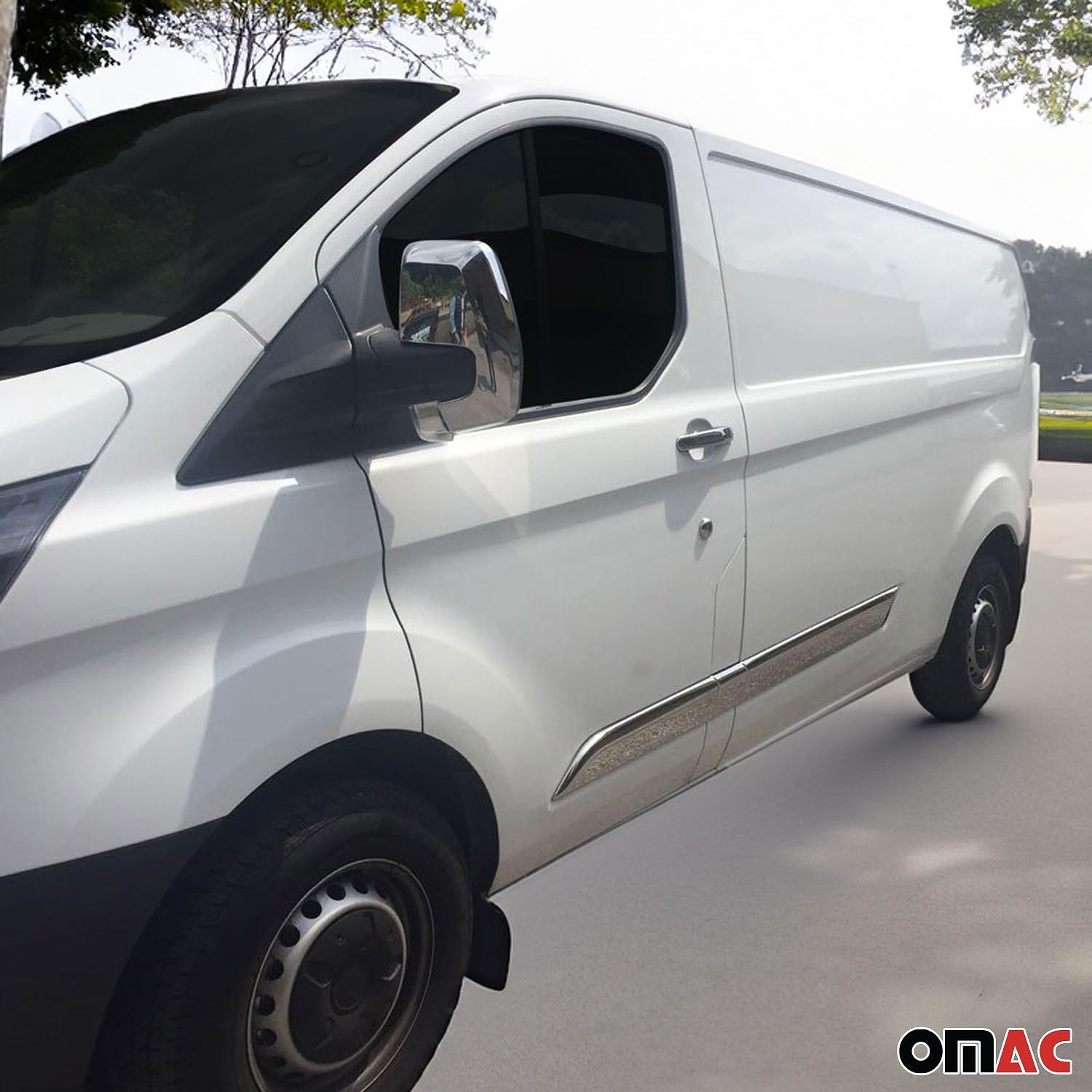 OMAC Seitentürleiste Türschutzleiste Compatible con Ford Transit Custom 2013-2024 Acero INOX 5X