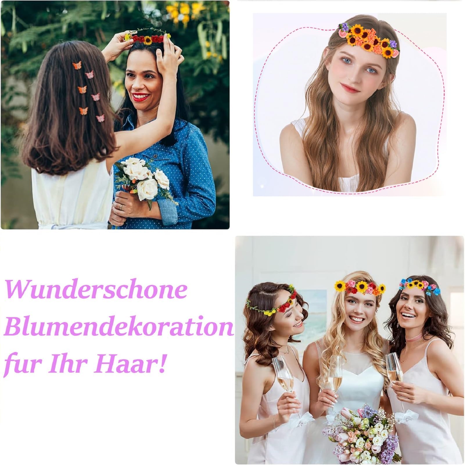 Meetory Couronne de fleurs à fabriquer - Couronne de fleurs pour cheveux décoration, Kit de bricolage DIY pour adultes, Kit de bricolage pour anniversaire femme coiffure, Fête de mariage/vacances