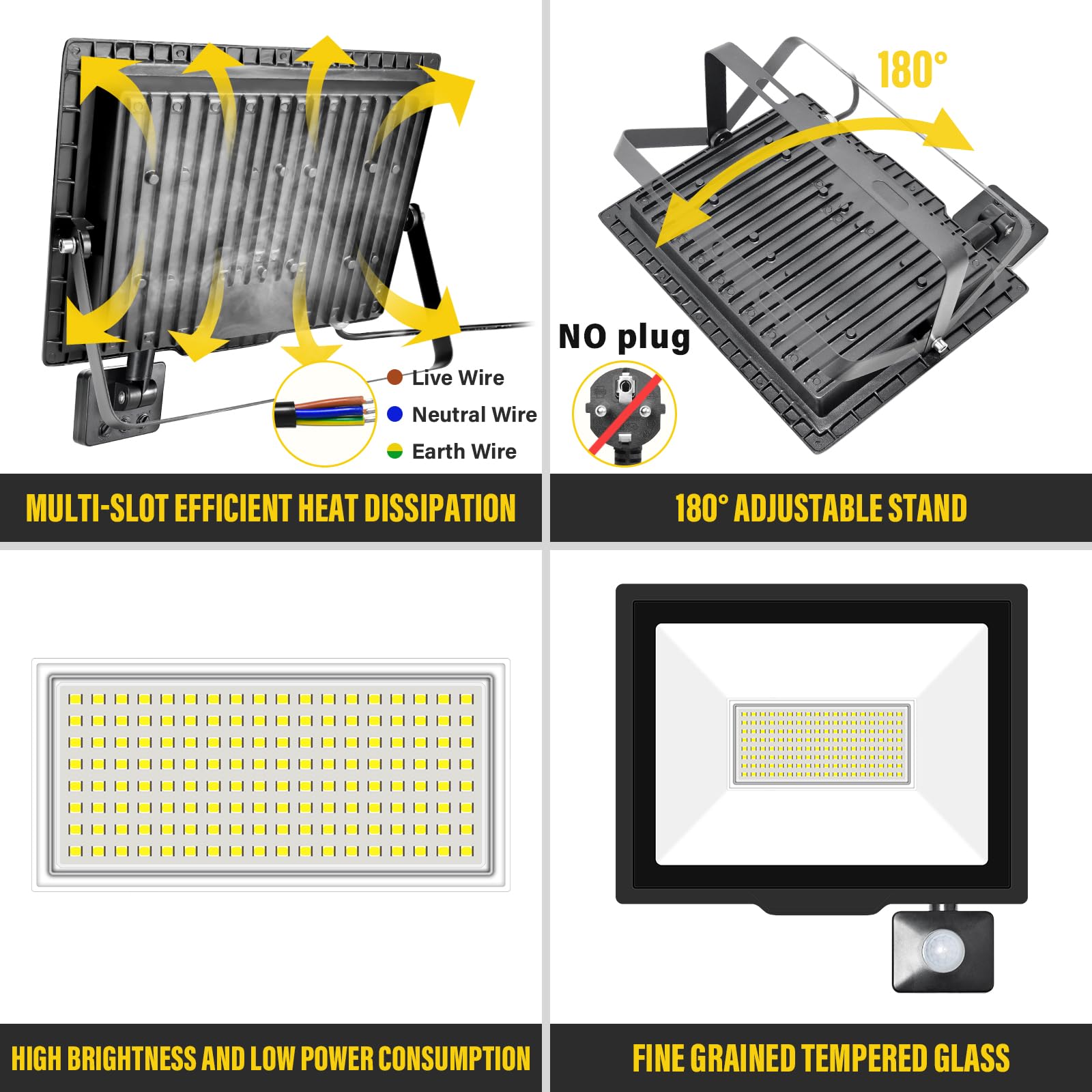 RIGIDON 2 Pcs PIR Motion Sensor Outdoor Security Light, 100W 10000 Lumens Outside Led Floodlight - Image 3