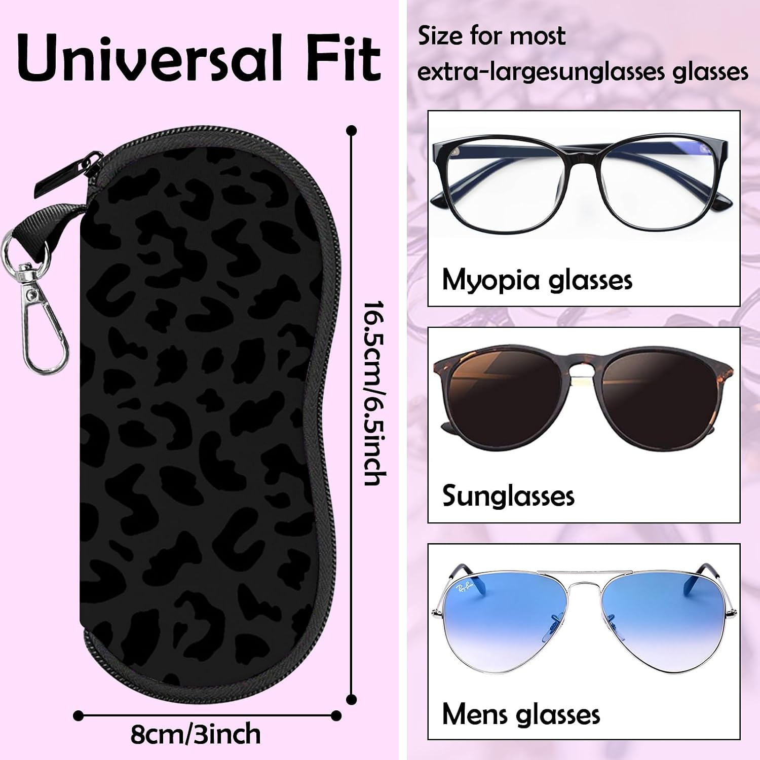 Glasses Case Sunglasses Eyeglass Case Zipper Soft Neoprene Light Pouch with Metal Belt Clip Cute Aesthetic Women Men