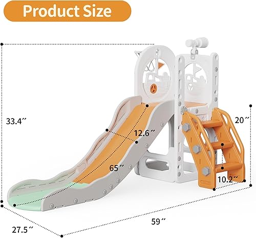 Miniatura 2 de Tobogán 6 en 1 para niños pequeños, juego de bebé para interiores y exteriores, con aro de baloncesto, almacenamiento y telescopio, juguetes de