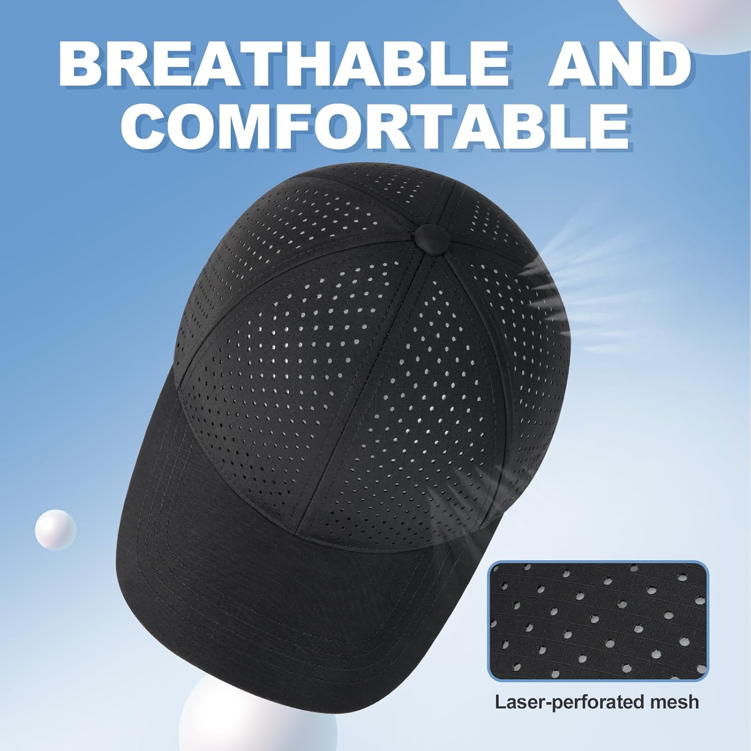 Men Summer Adjustable Performance Hat Breathable Snapback Laser Perforated Mesh Baseball Cap - Image 5