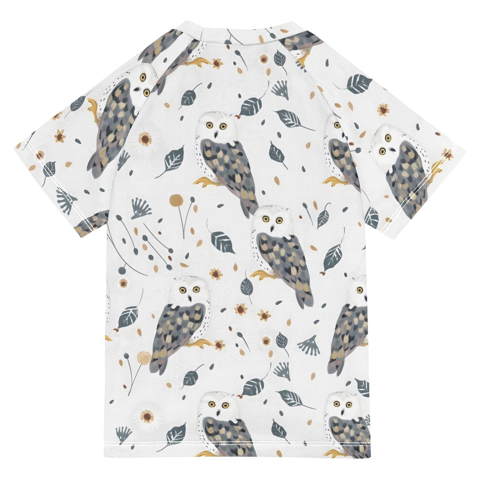 ALAZA Kids Rash Guard Boys Toddler Swim Shirts Short Sleeve Owl Bird White UPF 50+ 3T