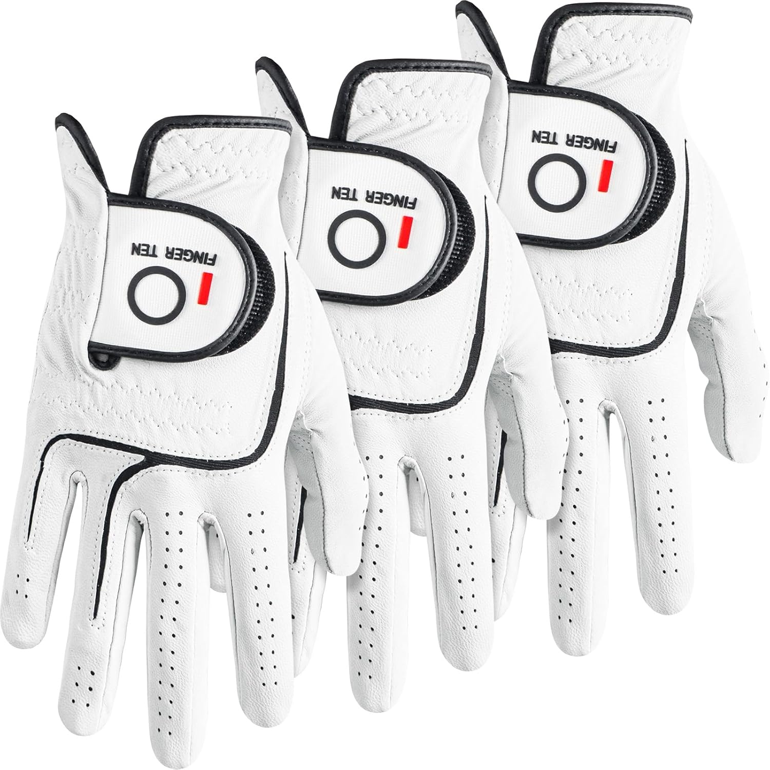FINGER TEN Mens All Premium Soft Cabretta Leather Tour Fit Grip Left Hand Lh Right Hand Rh with Cadet Size Golf Gloves Value 3 Pack Size from Small to XXL