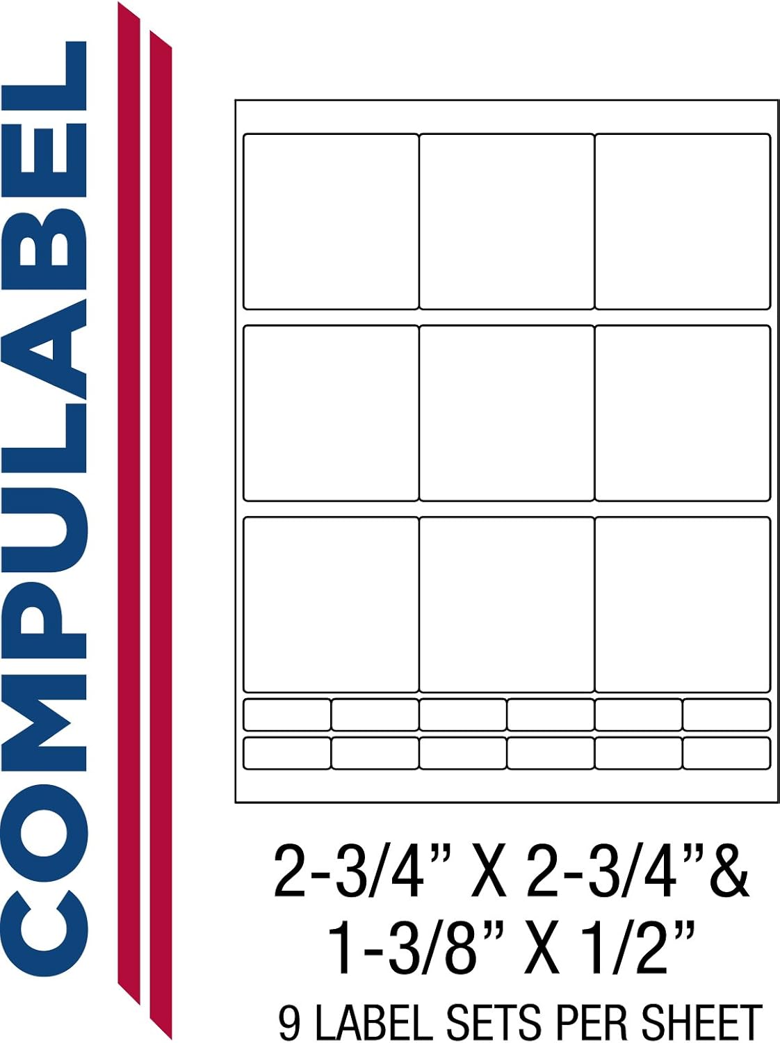 Compulabel 311400 White 3 1/2 Floppy Labels for Laser and Inkjet Printers, 2 3/4 x 2 3/4 Inch and 1 3/8 x 1/2 Inch, Permanent Adhesive, 9 Sets/Sheet, 100 Sheets per Carton