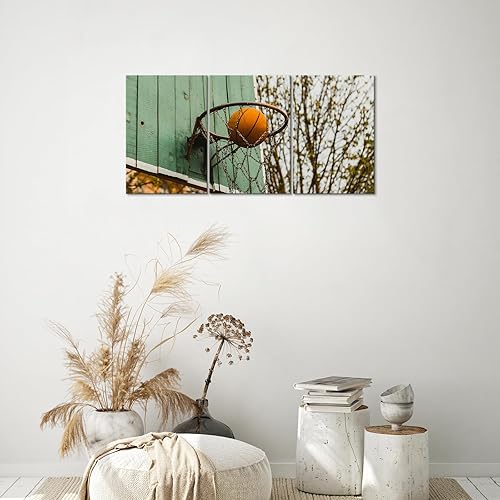 Miniatura 2 de KAWAHONE Lienzo de baloncesto para pared, lienzo deportivo, cuadros de cancha de baloncesto para pared, obra de arte temática deportiva para