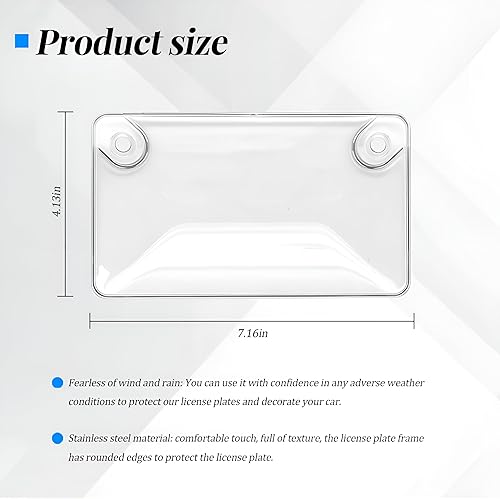 Miniatura 2 de Cubierta para placa de motocicleta, protector transparente irrompible para placa de motocicleta con tornillos y tapas de instalación, cubierta de