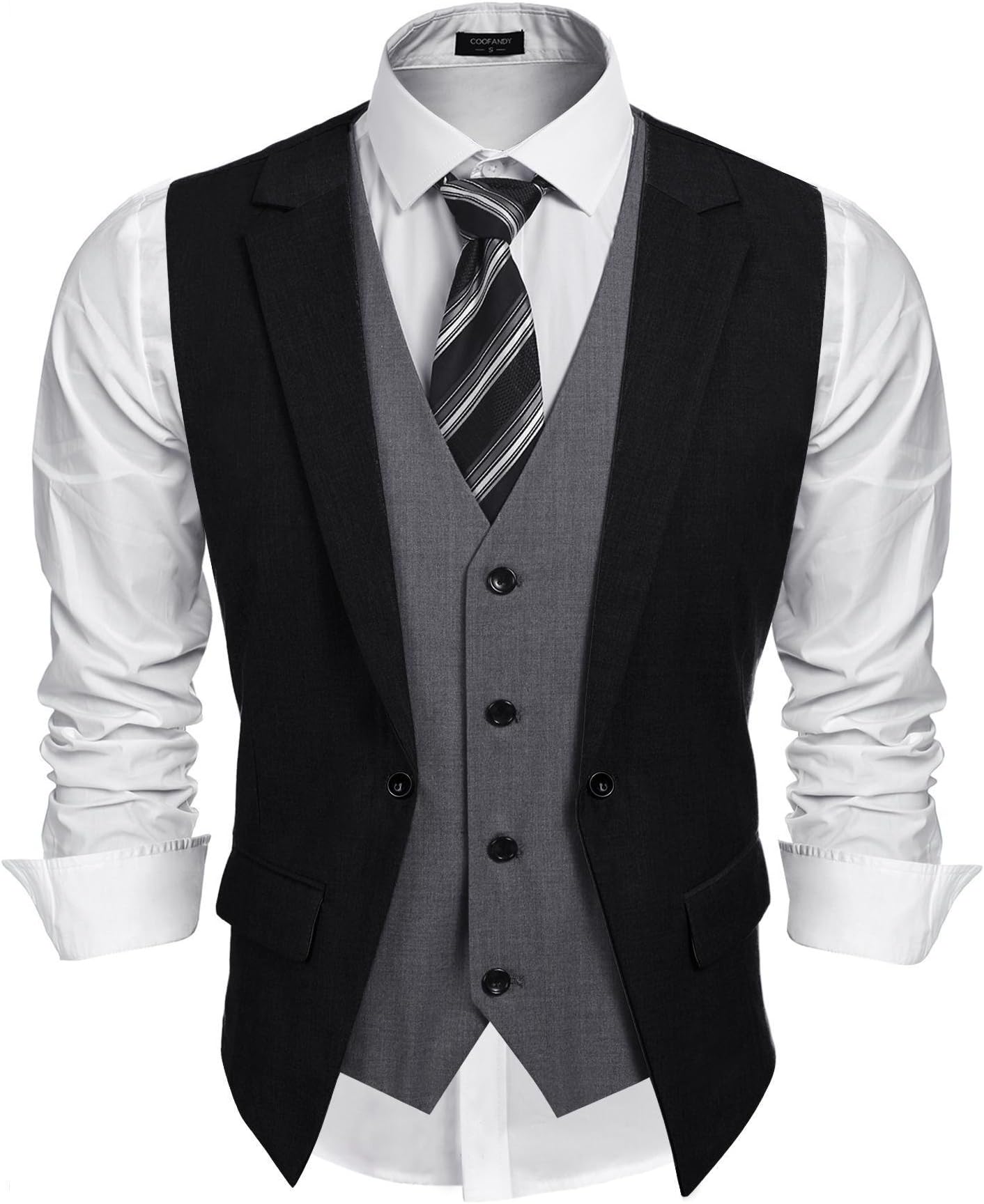 Men's Layered Suit Vest Business Dress Vests Formal Wedding Waistcoat Slim Fit
