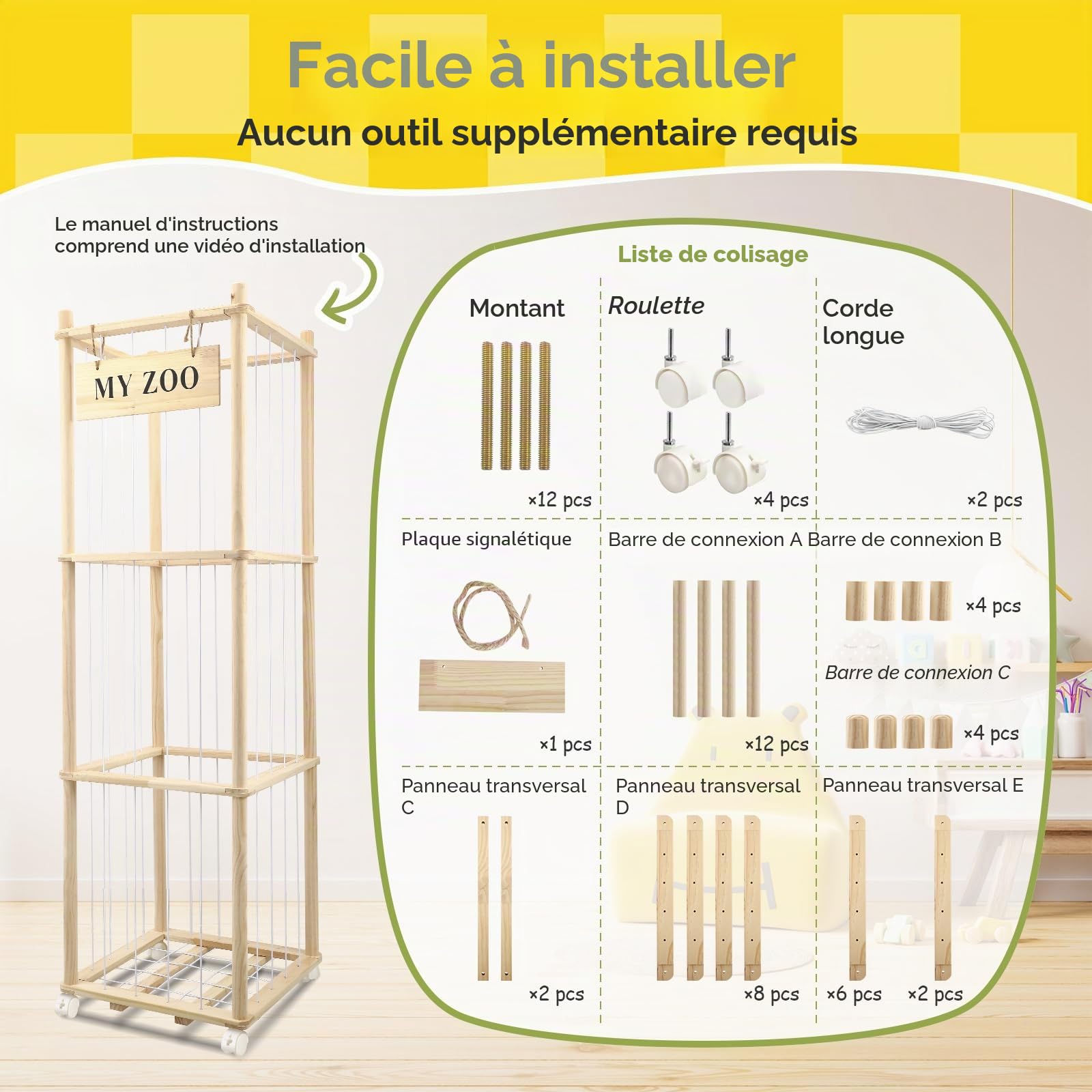 Rangement Peluche, Rangement Peluche Chambre Enfant De Freins 360° Grande Capacité, Range Peluche, économiser de L'espace, pour Salle de Jeux, Crèche, Chambre à Coucher, Chambre, 137 X 41 X 41 CM