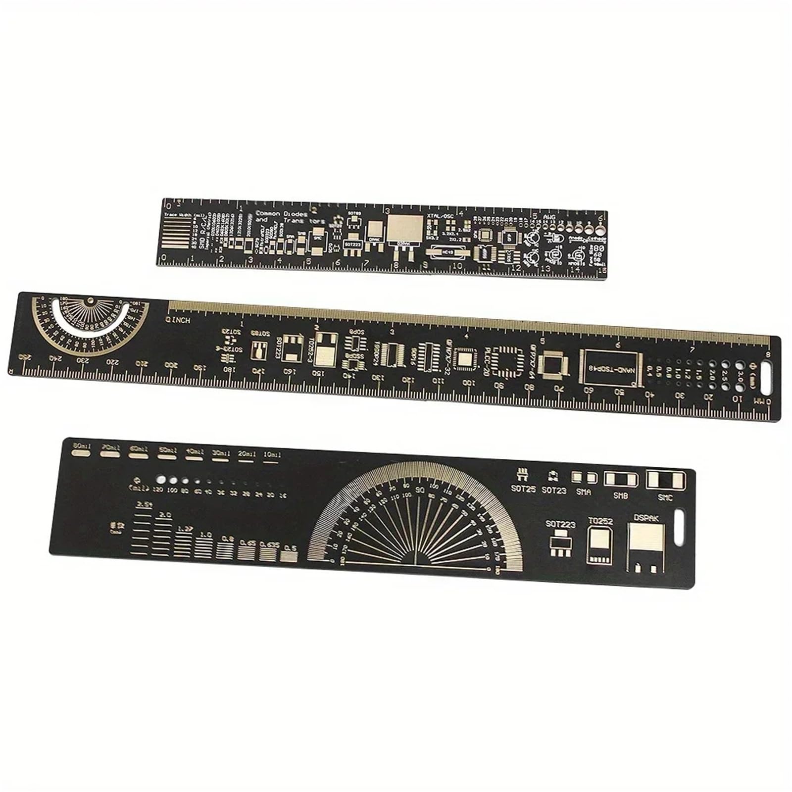 3 Tipi di Righello di Riferimento PCB 15 cm 20 cm 25 cm Strumento di misurazione Multifunzionale Chip condensatore IC SMD diodo Transistor(1 Set)