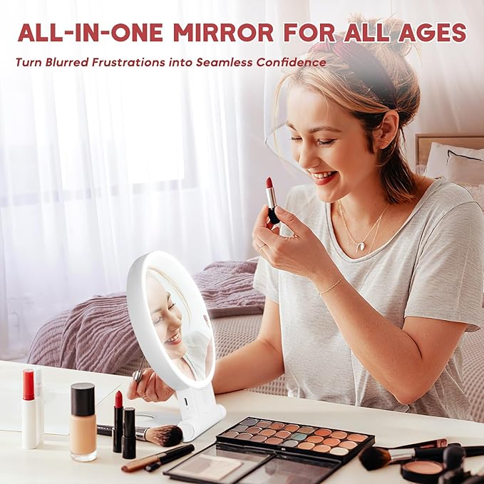 Espejo de Maquillaje con Luz LED 1X/30X Plegable Recargable Blanco miniatura 8
