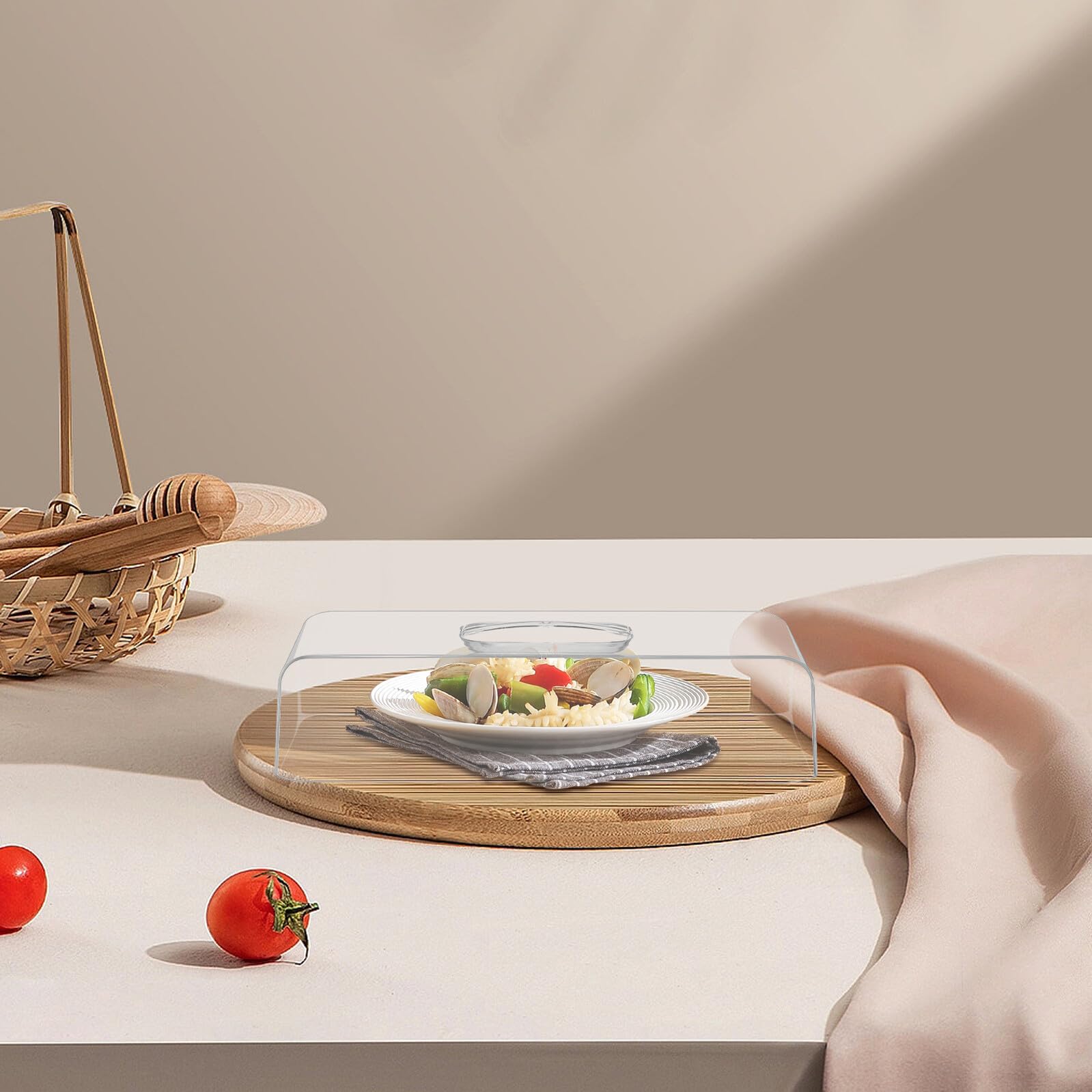 YARNOW Copritorta In Vetro Trasparente Con Vassoio In Legno – Campana Per Alimenti, Espositore Per Dessert, Pranzi E Feste - 2