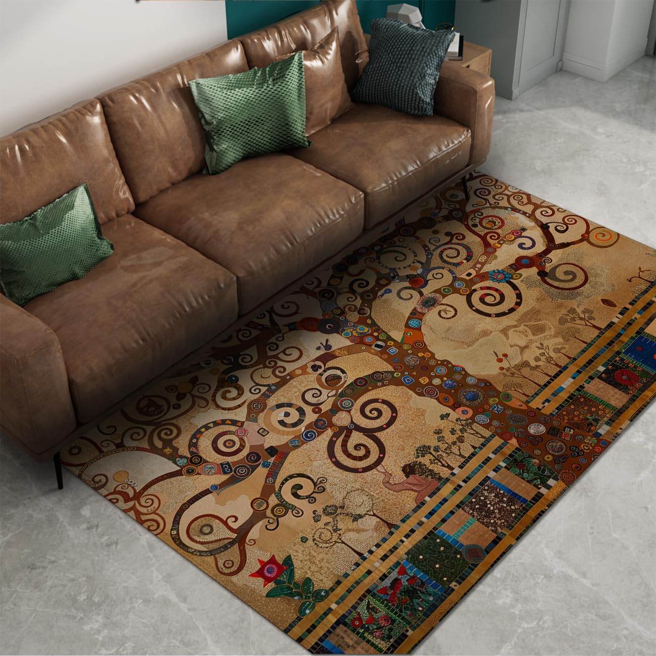 Arbre de Vie imprimé Tapis pour Salon Chambre à Coucher Style Ferme Lavable Doux Moelleux antidérapant Grand Tapis pour décor de Bureau à Domicile 160x230cm
