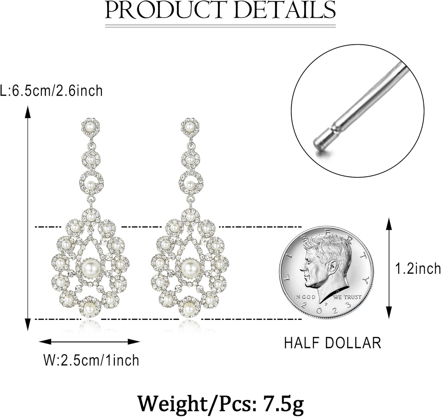 EVER FAITH Austrian Crystal White Simulated Pearl Vintage Inspired Flower Earrings Clear Silver-Tone - Image 6