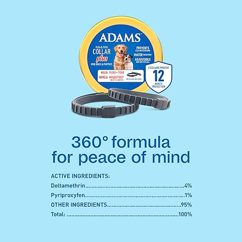 Miniatura 8 de ADAMS Collar antipulgas y garrapatas para perros y cachorros, paquete de 2, protección de 12 meses, talla única ajustable, mata pulgas, garrapatas y